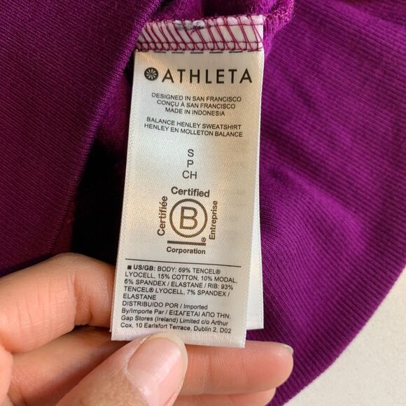 Athleta Sweatshirt Womens S Small Eggplant Balanced Henley Dropped Shoulder - Picture 8 of 12